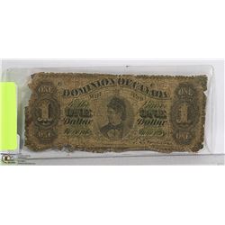 1878 DOMINION OF CANADA $1 BANK NOTE PAYABLE