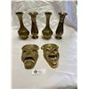 Image 1 : Solid Brass Smile Now Cry Later Drama plus Colured and Etched Brass Vases