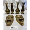 Image 2 : Solid Brass Smile Now Cry Later Drama plus Colured and Etched Brass Vases