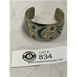 Silver with Inlaid Turquoise Cuff Bracelet Marked Alpaca