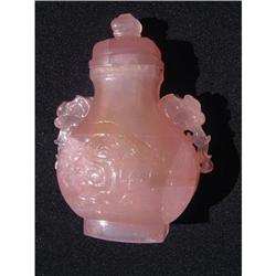 Antique rose quartz urn decorated with Tao Tieh #947935