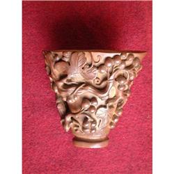 19th. century wood carving libation cup #948042