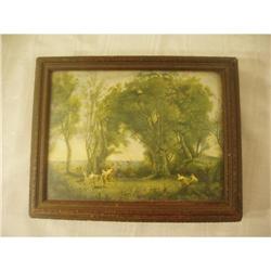 Antique Hand Carved Wood Box w/ Print in Glass #964228