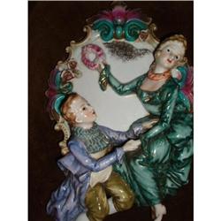   Antique Hexagon Wood Framed Porcelain Figures #964234