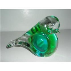 Vintage Green Art Glass Bird Signed FM Romesy #964239
