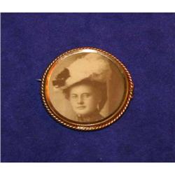 Antique Brass Memorial Portrait Brooch #964359