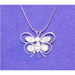 Rhinestone Sterling Silver Butterfly Necklace #964365