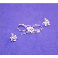 Signed Star-Art Sterling Rose Pin /Earrings Set #964371