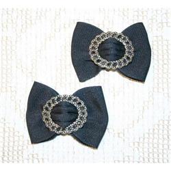Fabulous Vintage Black Silk Bow Shoe Clips #964375