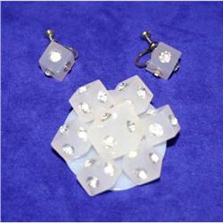 Vintage Lucite & Rhinestone Dice Pin & Earrings #964381