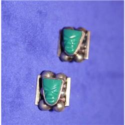 Vintage Beaded Sterling Green Onyx Earrings #964382