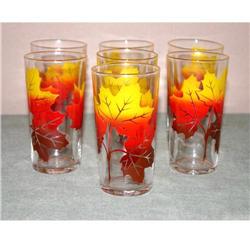 Set of Six Vintage Fall Leaf Crystal Glasses #964388