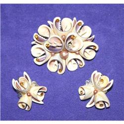 Unusual Vintage Natural Sea Shell Pin/Earrings #964393