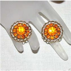 Fabulous Vintage  Orange Rhinestone Earrings #964397