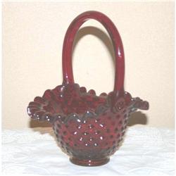  Vintage Fenton Ruby Glass Hobnail basket #964402