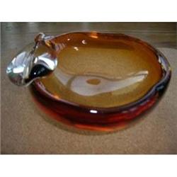 Murano Amber Glass Pear with applied leaf #964521