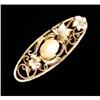 Narrow Gold Oval Flower Brooch with Pearl #964599