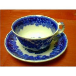 1860s Flow Blue Cup & Saucer Shanghai Pattern #964718