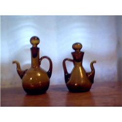 2  amber hand blown cruets #977927