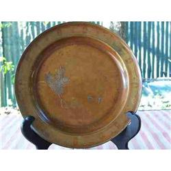 Glazed Copper Plate with Pine Cone Engraving #977955