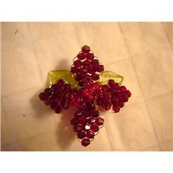 AWESOME..RED BEADED BROOCH W/LUCITE #978022