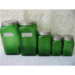 FIVE PIECE SET OF FOREST GREEN DEPRESSION GLASS #978066