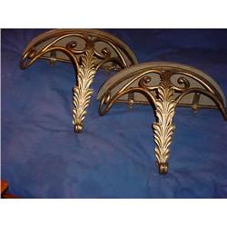 Sconces, wooden, gold & gray blue, pair #993327