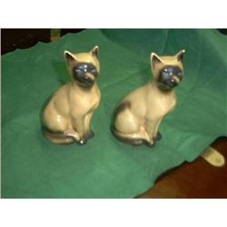 Pair Porcelain Siamese Cats Signed  #993440