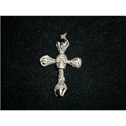 Pewter Skull Cross with Black Marbles Signed  #993497