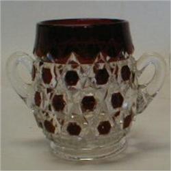 19TH C. RED BLOCK PATTERN SUGAR BOWL #993573