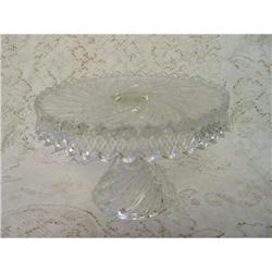VINTAGE PRESSED GLASS PEDESTAL CAKE PLATE #993641