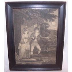 ANTIQUE ENGRAVING-YOUNG COUPLE/COACH 1850+/- #993817