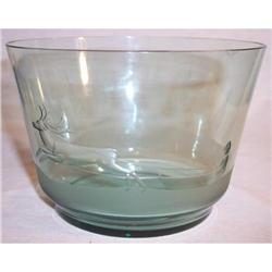 R.J.KARHULA ART GLASS BOWL-TEAL-WHEELCUT SCENE #993821