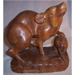 Balinese wood carving-rat/cock-great detail-sig #993833