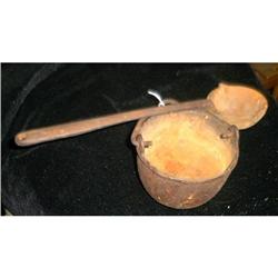Cast iron Melting Pot with Ladle. Signed  #1006559