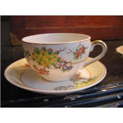 4 Floral Cups & Saucers, Porcelain, Japan #1006596