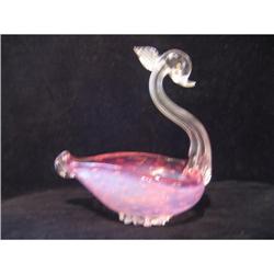 Blown Opalescent Cranberry Glass Swan #1006619