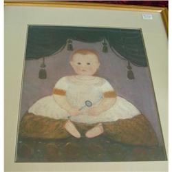 Framed ~ "Baby with Rattle" Lithograph #1006717