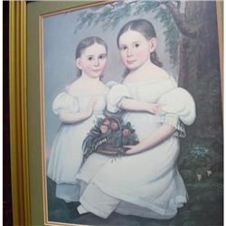 Framed ~ "Girls w/Flower Basket" Lithograph #1006718