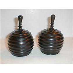 2 COVERED EBONY  BOXES MOZAMBIQUE/SCULPTURAL #1006744