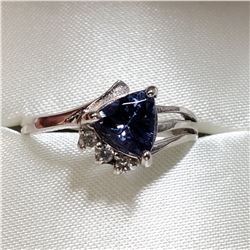 10K WHITE GOLD TANZANITE(0.95CT) DIAMOND(0.05CT) RING