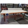 Image 1 : METAL FRAME WOOD TOP WORK TABLE WITH MADE IN ENGLAND VICE H 34" W 36" L 97"