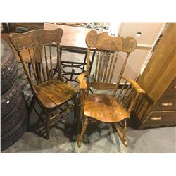 SOLID OAK PRESS BACK ROCKING CHAIR & OAK PRESS BACK SIDE CHAIR