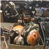 Image 2 : CRATE OF ASSORTED GAS POWER TOOLS INCLUDING HEDGE TRIMMER, STIHL LEAF BLOWER, WEED WACKERS, & MORE