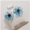 Image 2 : 10K YELLOW GOLD GARNET AND CHALCEDONY FLOWER 2IN1(0.5CT) EARRINGS