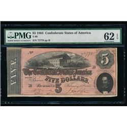 1864 $5 Confederate States of America Note PMG 62EPQ
