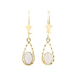 0.30 ctw Opal French Wire Clip Earrings - 14KT Yellow Gold