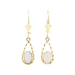 0.30 ctw Opal French Wire Clip Earrings - 14KT Yellow Gold