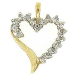 10K Solid Yellow Gold .50 ctw Partial Diamond Outlined Open Heart Pendant Charm