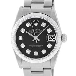 Rolex Womens Midsize 31mm 18K Gold Bezel Black Diamond Stainless Steel Datejust